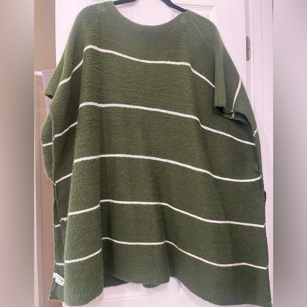 Olive Green Striped Women's Poncho